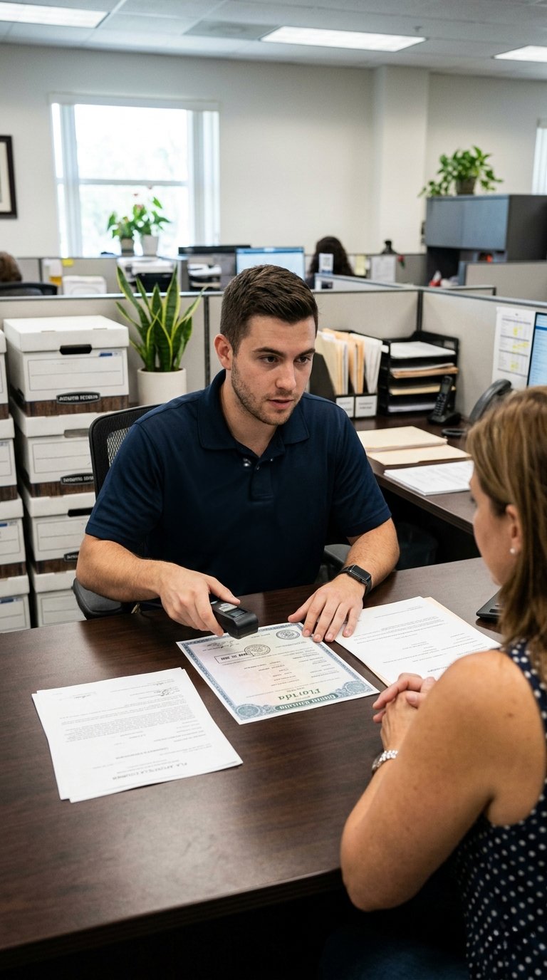 Florida Mobile Apostille agent reviewing a document with a client at our office